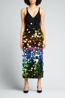 Christopher John Rogers Resort 2022 Rainbow Paillette Knit Dress Size S