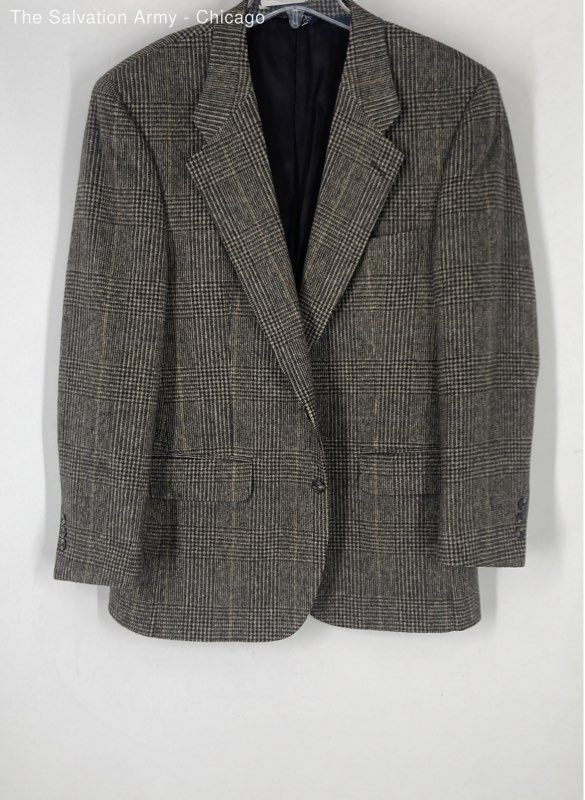 Burberrys' Mens Brown Gray Plaid Houndstooth Single-Breasted Blazer Size XL