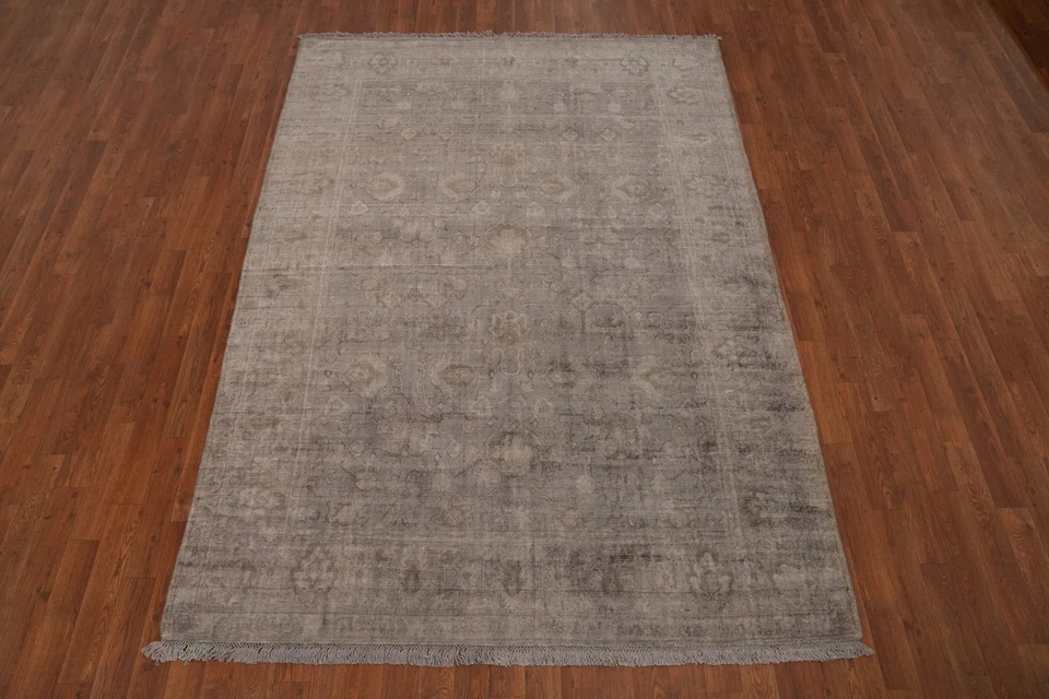 Gray Transitional Silk Carpet Handmade Oushak Style Area Rug 6x8 Ft Bedroom Rug - Image 2 of 4