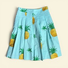Talbots RSVP Pineapple Skirt Sz 4 Pleat A Line Skirt Blue Yellow Tropical Twill