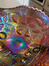 Vintage Carnival Glass Cherry & Cable Handled Pedestal  Bowl