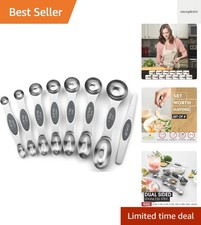 Stainless Steel Magnetic Measuring Spoons Set of 8 with Leveler, Dual Sided M...