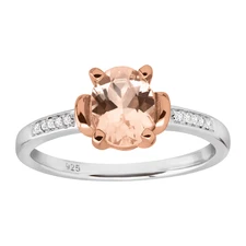 Finecraft Oval-Cut Morganite Ring With Diamonds in Rose Gold on Silver, Size 7