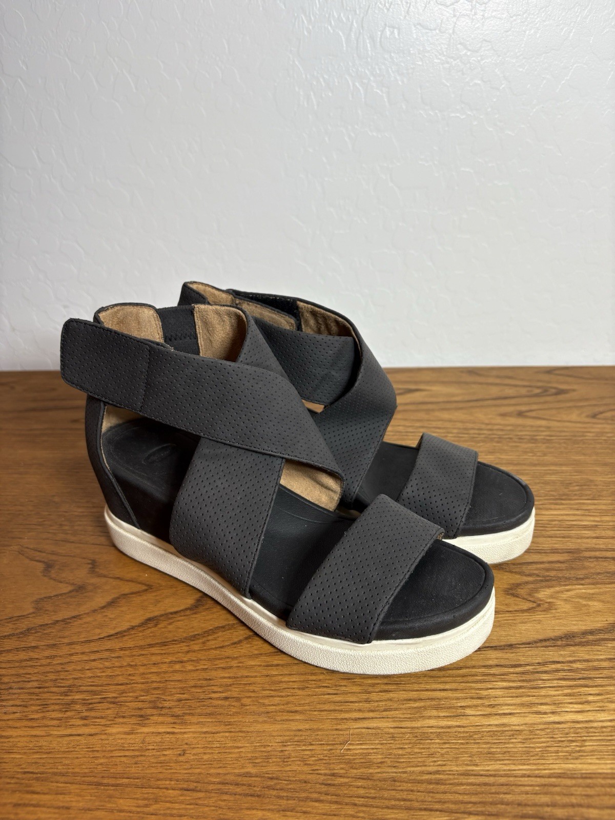 Dr Scholls Sheena Sport Sandal Size 7 Black Wedge 2.5 Heel Adjustable Strap