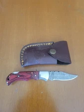 JW Steel Crafts Damascus Pocket Knife Rose Wood Handle