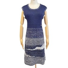 USED CHANEL CROCHET KNIT DRESS, NAVY, SIZE 38 ACCEPTABLE
