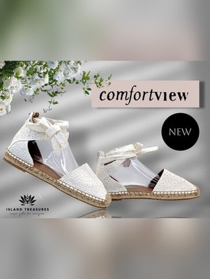 New Comfortview ''Shayla'' Sz 7.5M White Eyelet Lace Espadrille Flats Ankle Ties