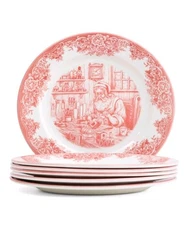 (12) royal Stafford Santa Toy Shop All Red Dinner Plates And Salad Plates Set...