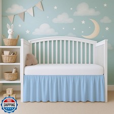 Cottington Lane Light Blue Infrant Crib Bed Skirt Dust Ruffle with Split Corn