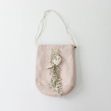 Mina Perhonen za9144 Forest Parade Lace Leather Drawstring Bag Pink Soft Leather