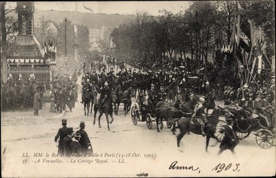 Ak Versailles Yvelines, le Roi et la Reine d'Italie a Paris 1903,... - 10264960
