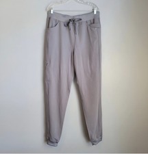 Jaanuu Scrub Pants Women Size LT Gray Drawstring Jogger Pant Cargo Pocket NWT