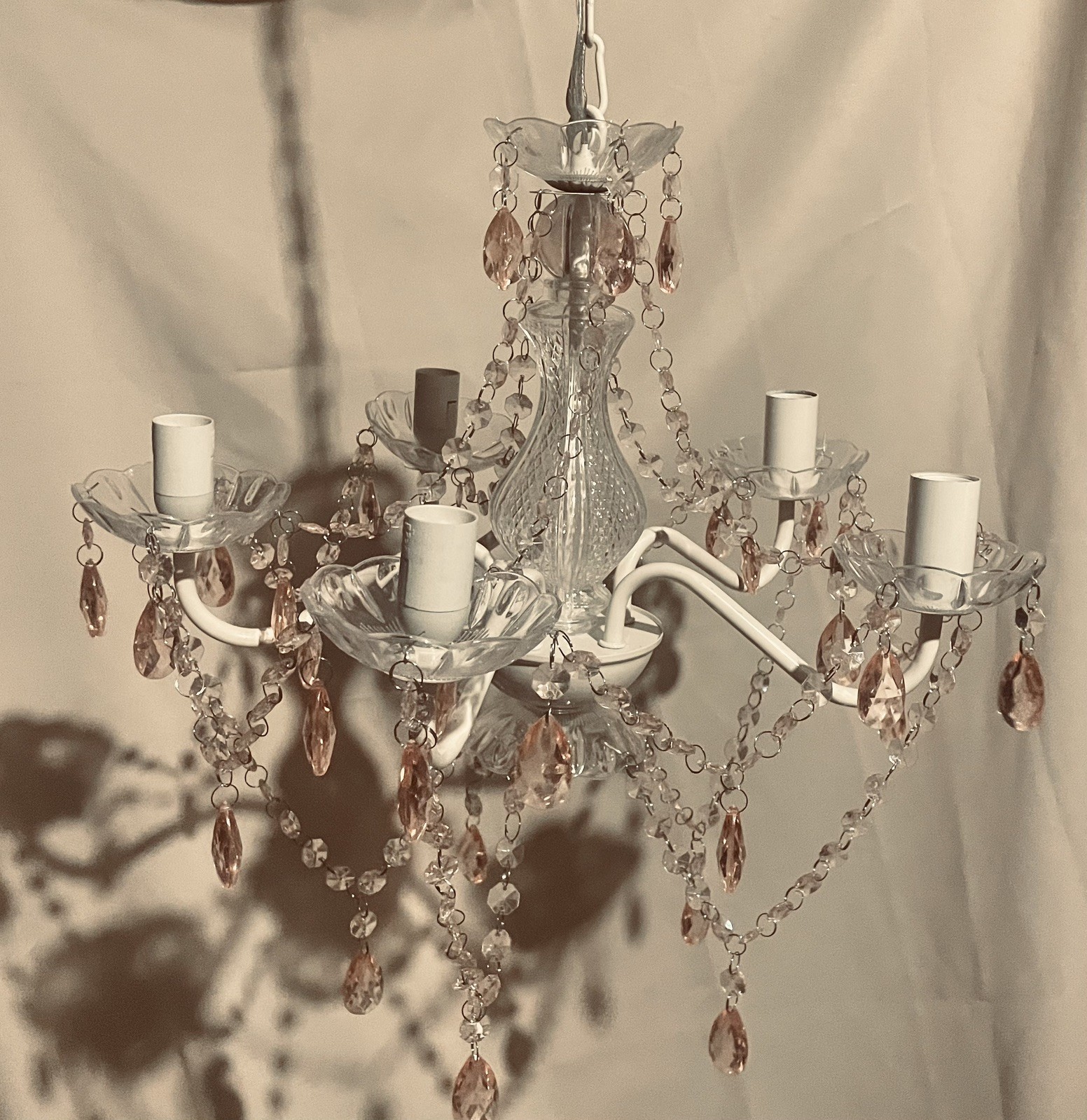 Pink Crystal Chandelier, Small 5-Light Acrylic Ceiling Lights for Girls Bedroom