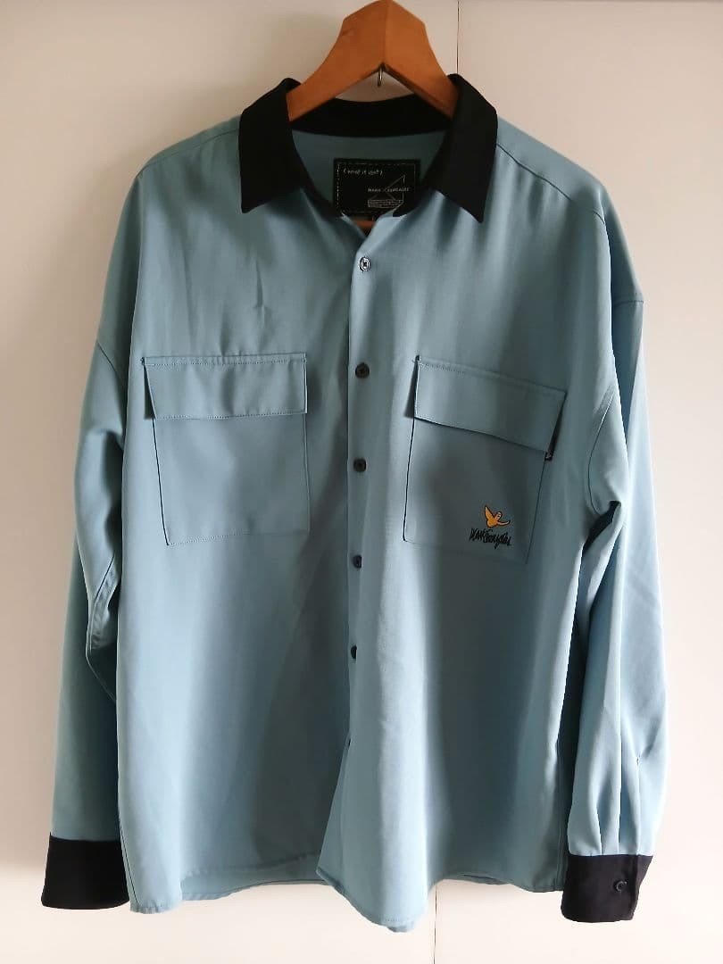 MARK GONZALES Long Sleeve Shirt L Light Blue & Black Graphic Print