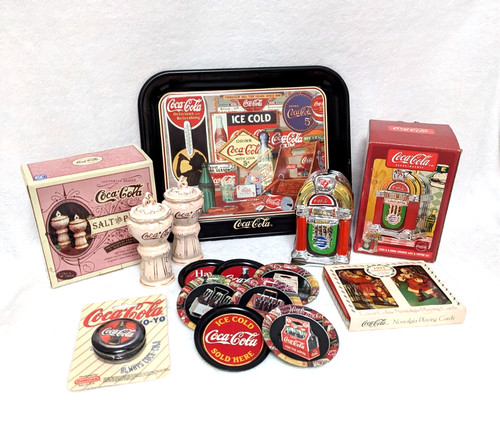 Vintage 90s Coca-Cola Coke Merchandise Lot Shakers Tray Cards Yo-Yo Coasters