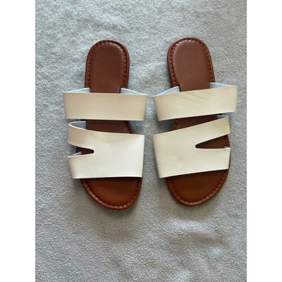 White Double Strap Slide Sandals EU 37 US 6.5 7 Minimal Chic New