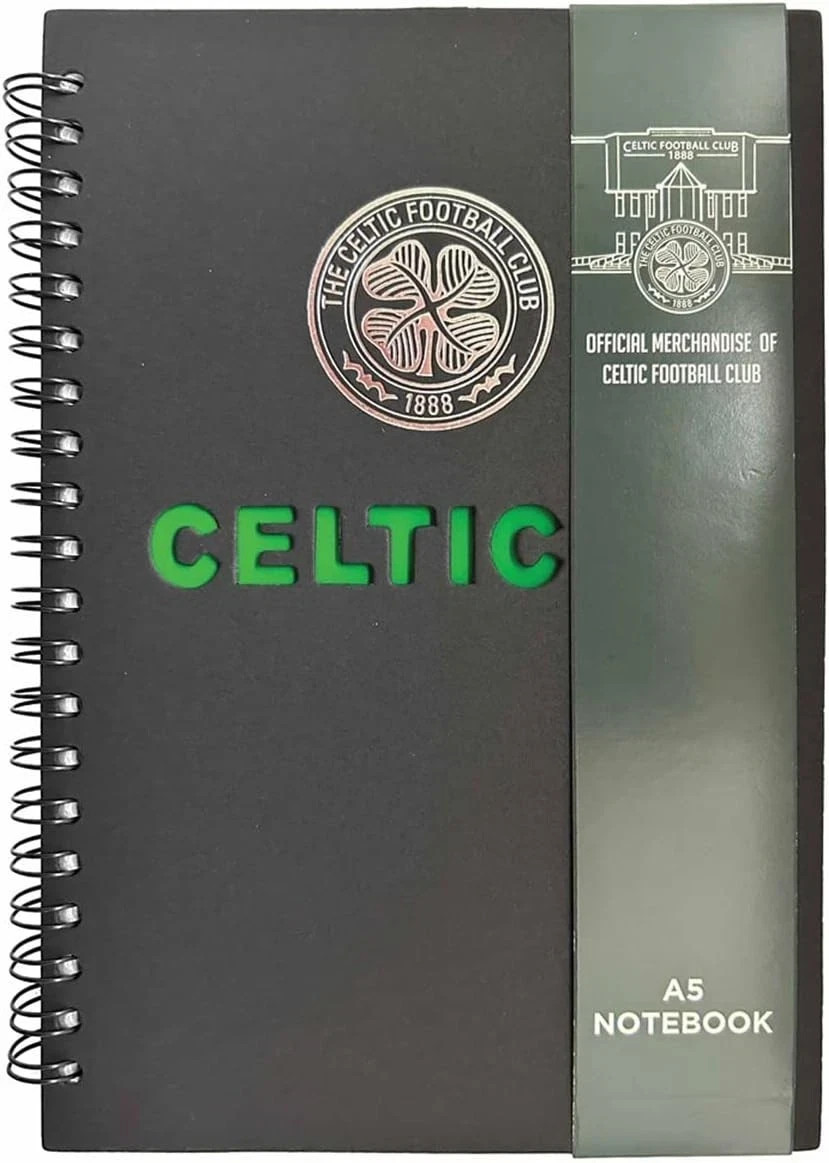 Celtic FC Notebook Black Leather  Spiral A5 - Officially Licensed