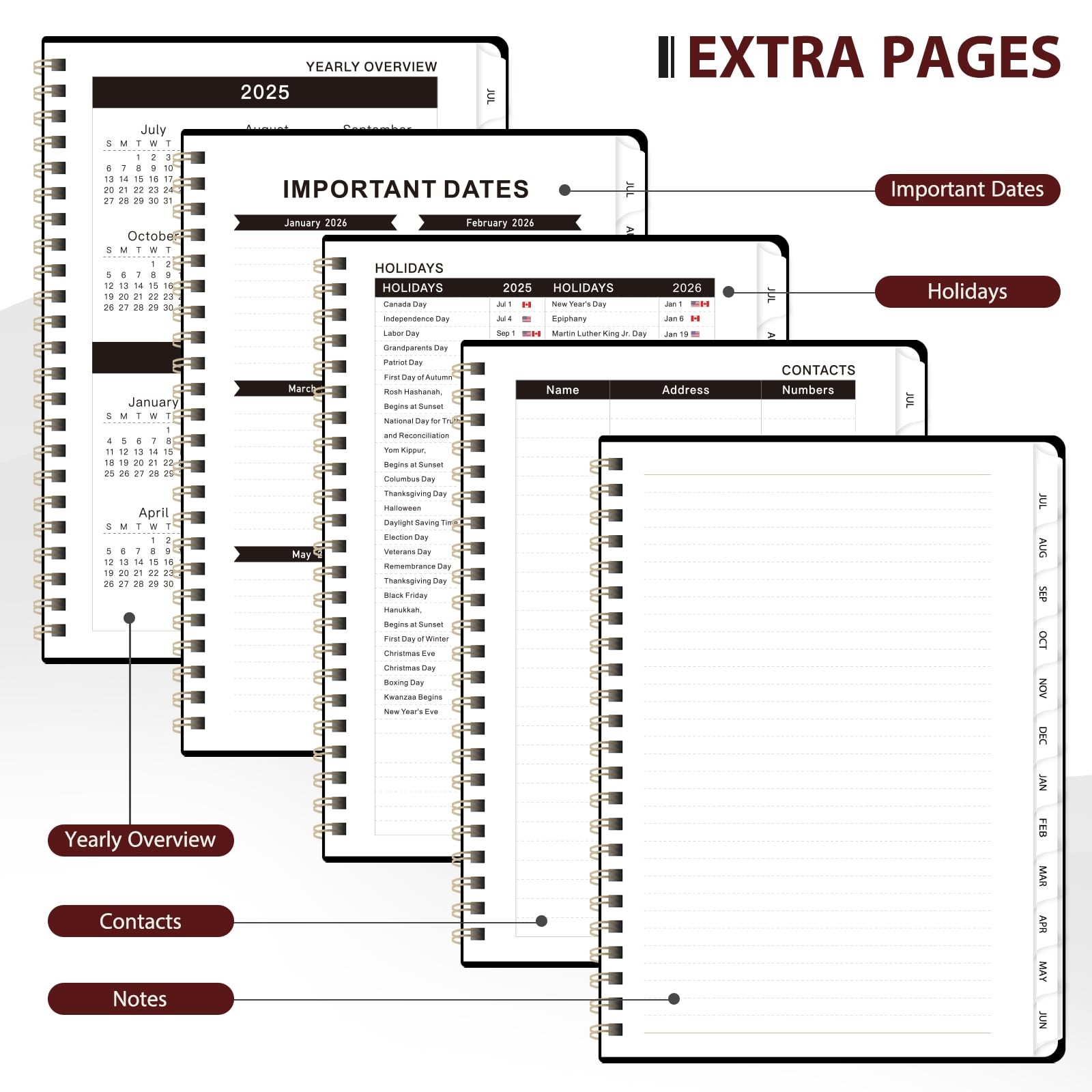 Daily Planner 2025-2026, July 2025 - June 2026 Planner, Hard Cover Black