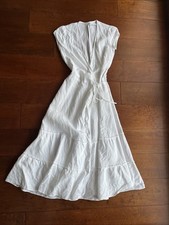 Reformation Linen Midi XS White Wrap Tie Short Sleeve Summer Dress