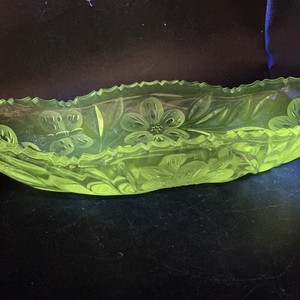 Pairpoint Cut Crystal Tray, Murillo Pattern, Butterflies, Manganese Glow     54q