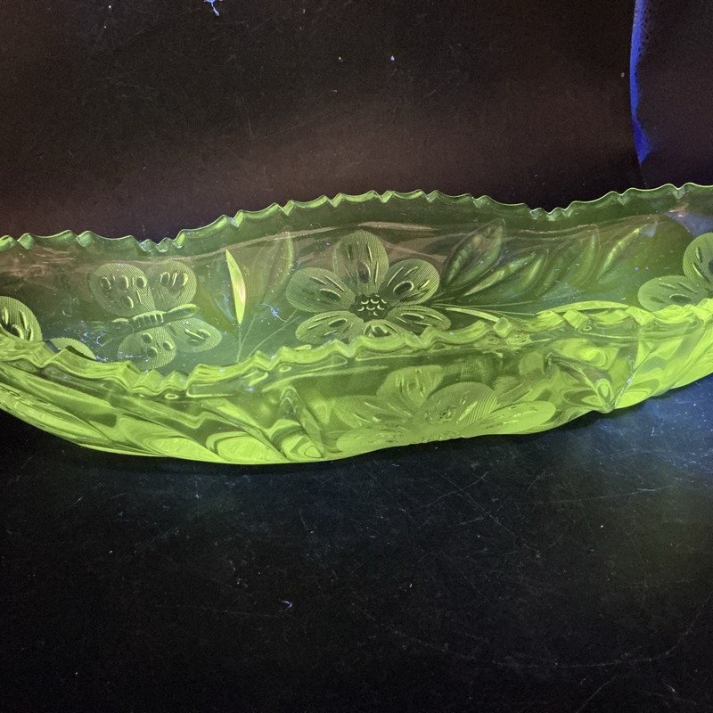 Pairpoint Cut Crystal Tray, Murillo Pattern, Butterflies, Manganese Glow     54q