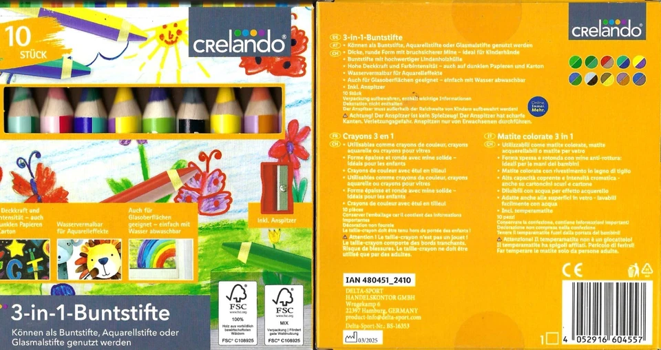 10 Stück 3-in-1-Buntstifte mit Anspitzer doppelfarbig-Neu & OVP von Crelando