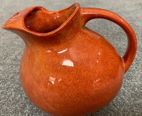 Bauer Pottery Orange Ice Lip Pitcher w/ Handle 7”