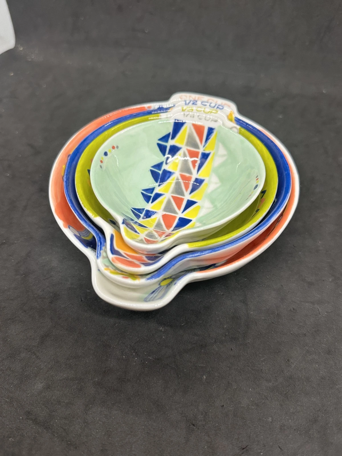 Anthropologie Geometric Pattern Ceramic Nesting Measuring Cups Set of 4