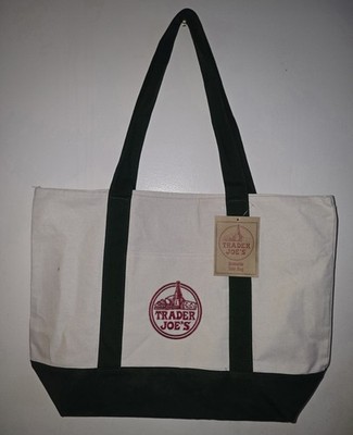 Trader Joe s - Canvas Tote Shopping Bag - LARGE DARK GREEN - Brand New 1pc