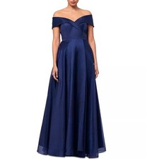 Xscape Blue Organza Off The Shoulder Gown Size 4 NWT