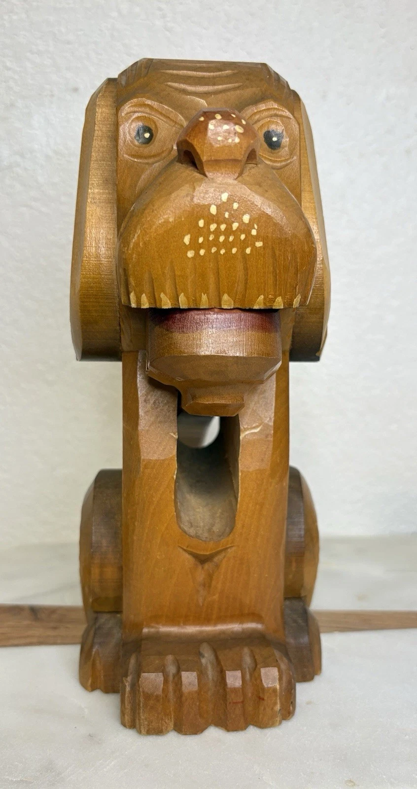 Rare 1950's Handmade Handarbeit Rhonschnitzerei Germany Wooden Dog Nutcracker