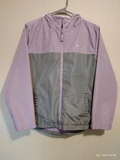 Eddie Bauer Girls Windbreaker Jacket Size L 14/16 Purple Gray Hooded Lightweight