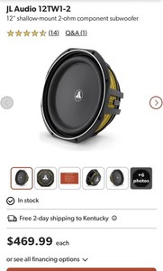 JL Audio 12TW1-2 12in Shallow-Mount 2-Ohm Subwoofer Driver 300W RMS SVC