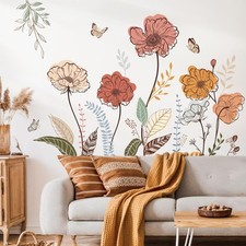 wondever Boho Flower Wall Stickers Wildflower Floral Grass Peel  Stick Wall Art