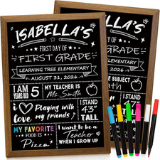 First and Last Day of School Chalkboard Sign with 6 Liquid Chalk Markers, Double