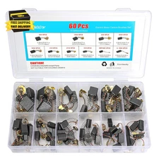 60 Pcs Electric Motor Carbon Brushes Set, 10 Assorted Sizes Graphite & Copper Re