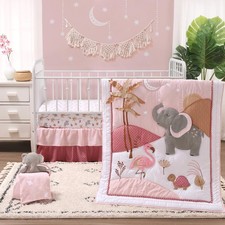 4 Piece Organic Cotton Baby Crib Bedding Set for Girls - Newborn, Infant  To...