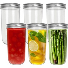 24oz 6 Pack Mason Glass Jars with AirTight Lids and Bands, Wide Mouth Canning...