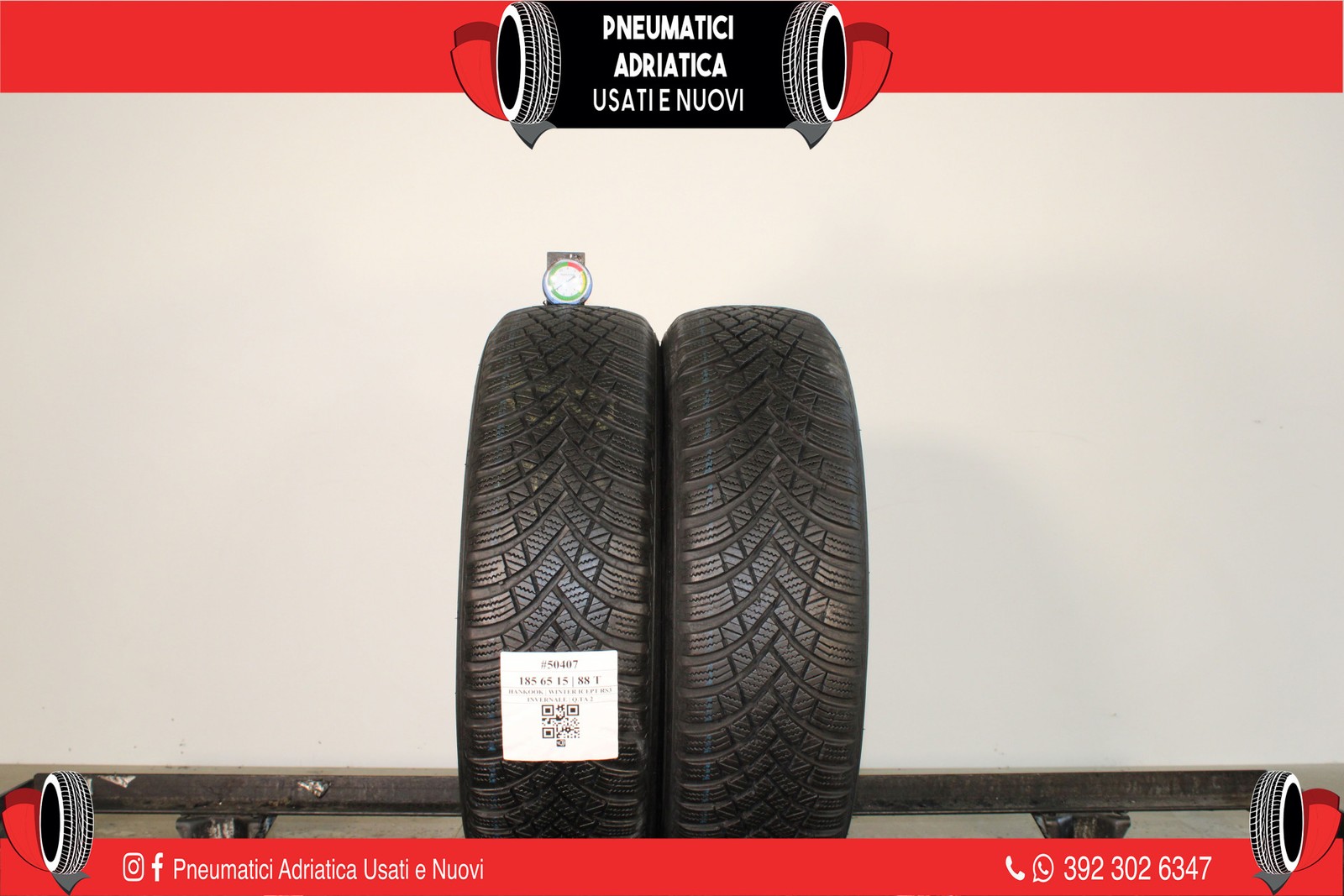 2 PNEUMATICI HANKOOK 185/65 R15 INVERNALI GOMME USATE 90% - ADRIATICA