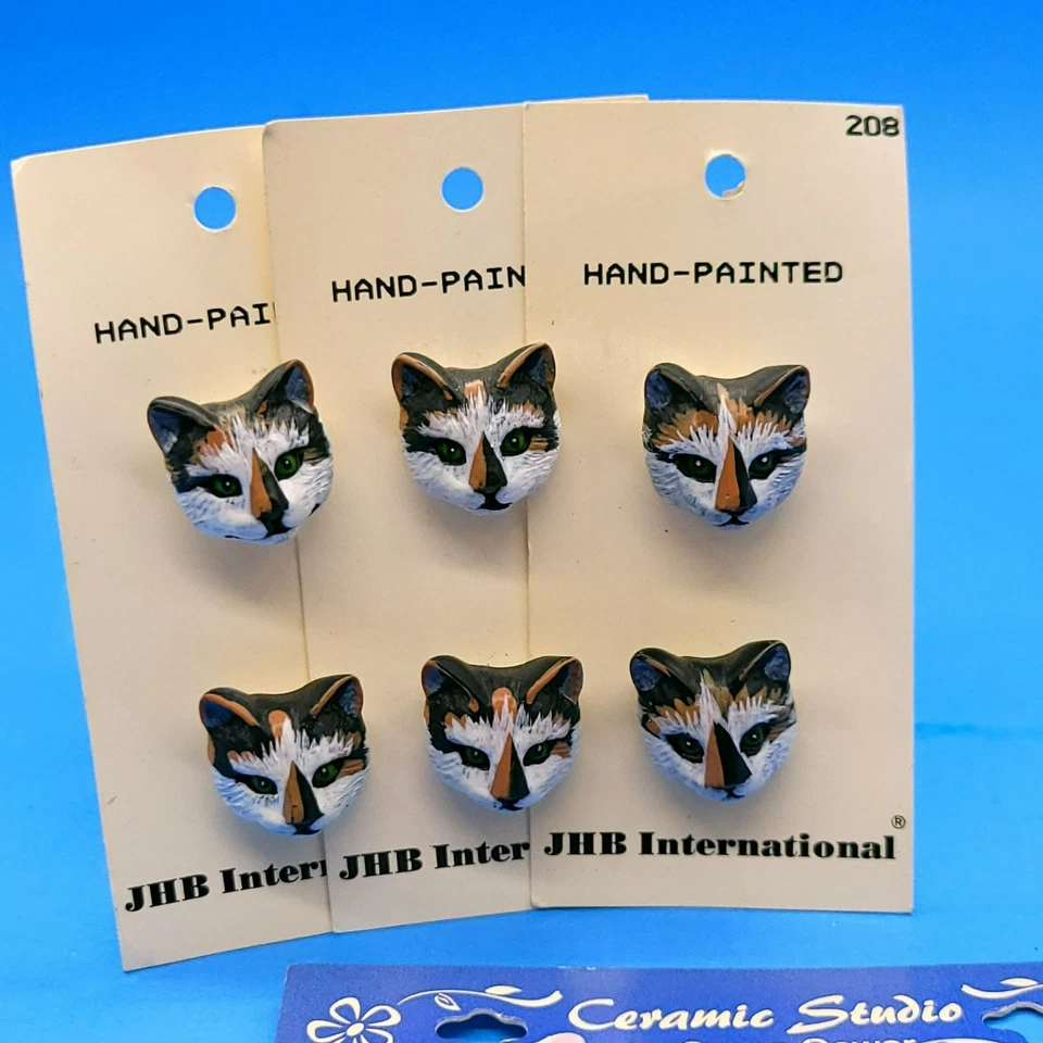 Botones de cerámica pintados a mano de colección 3D caras de gato JHB International y Susan Gower 4 Foto 2 de 4