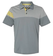 Adidas Heathered 3-Stripes Colorblocked Polo Golf Shirt A213 - Grey/ EQT Yellow