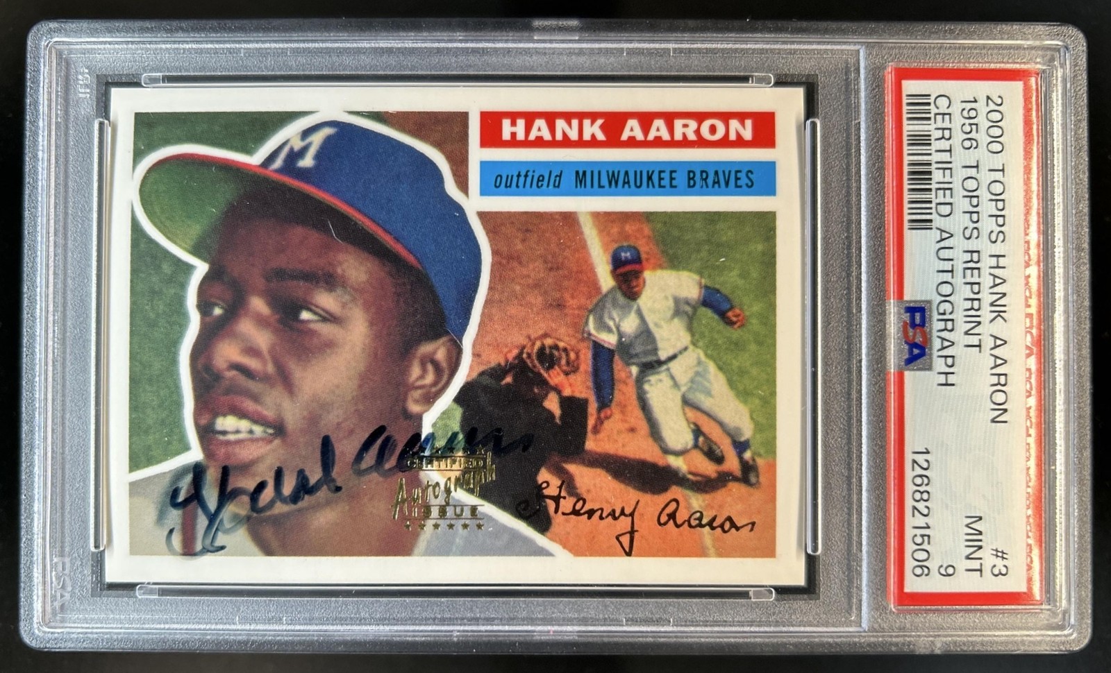 2000 Topps Hank Aaron Auto Autograph #3 PSA 9