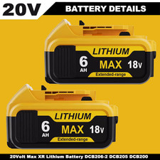 2x 6Ah For DeWalt 20V 20 Volt Max XR 6.0AH Lithium Ion Battery DCB206-2 DCB205-2