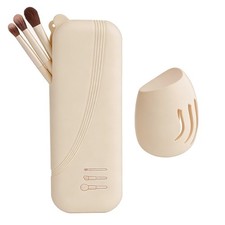 VizWqm Large Silicone Makeup Brush Bag and Sponge Holder Set, Portable Beige