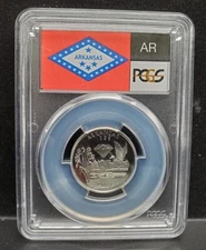 2003 S 25c PCGS PR69 DCAM Proof Silver Arkansas Quarter-State Flag Label 