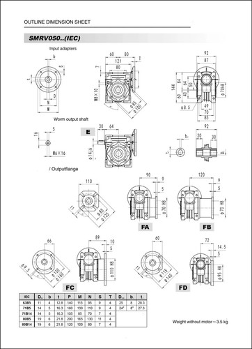 Industrial Worm Gear Reducer NMRV050 7.5:1 Ratio B5 Flange 19mm Shaft - Picture 2 of 11