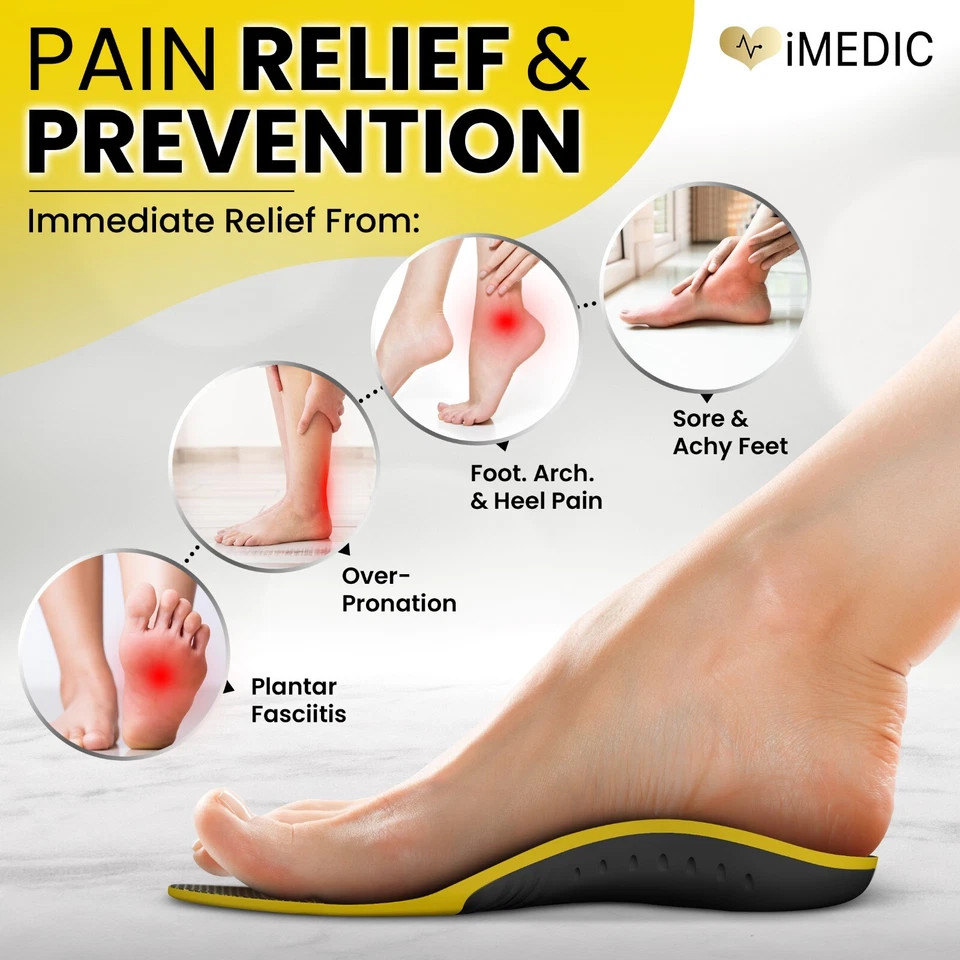 Shoe Insoles 1 Pair Flat Feet Arch Support Orthotic Plantar Fasciitis Women Men - Image 2 of 4