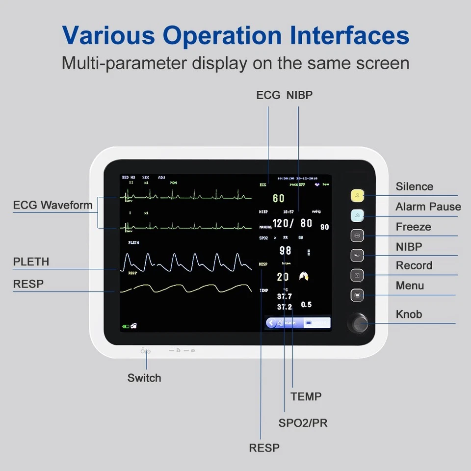 12-Inch Patient Vital Signs Monitor Multi-Parameter ECG/NIBP/TEMP/RESP/SPO2/PR - Image 4 of 4
