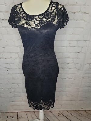Ambiance Black Lace Dress Women's Size Medium With Inside Slip Short Sleeve  | eBay