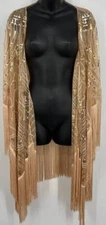Babeyond Taupe Beige Flapper Tassel Kimono Shawl Beaded Sequin One Size NEW NWT